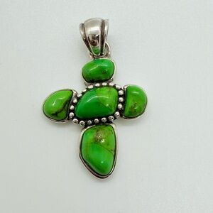 Stamped Barse 925 Green Cross Stone Silver Necklace